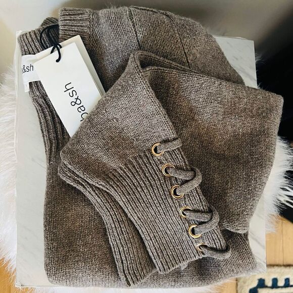 BA&SH Keane Lace-Up Cuff Wool &‎ Cotton Sweater, Tan, Size Small, DESIGNER, NWT - Picture 3 of 16